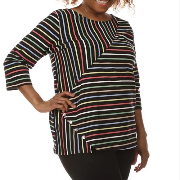 ➕Jillian N Asymmetric 💯% Cotton Stripe Top - Picture 1 of 3